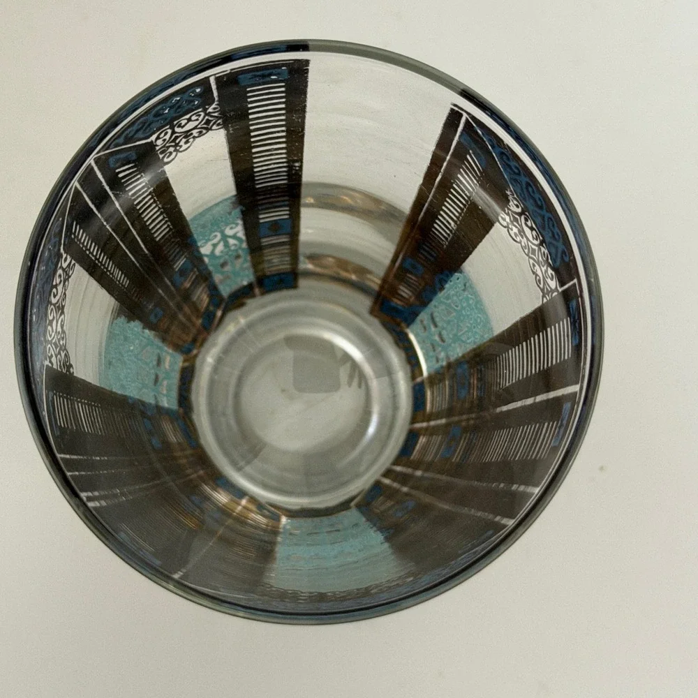 Culver Persia Drinking Glasses Set of 3 Gold Turquoise Blue MCM Barware 4.25